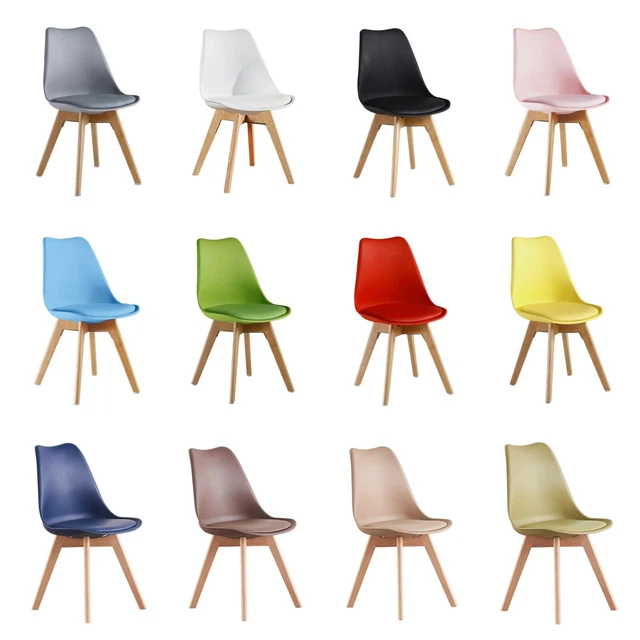 Lorenzo White Tulip Dining Chair x 4 with Padded Seat Wooden Legs Retro