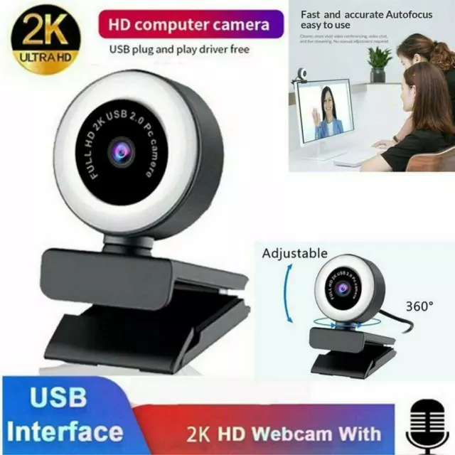 Mini 1080P/2K/5MP HD Webcam with LED   Light Mic Autofocus AF Web Camera