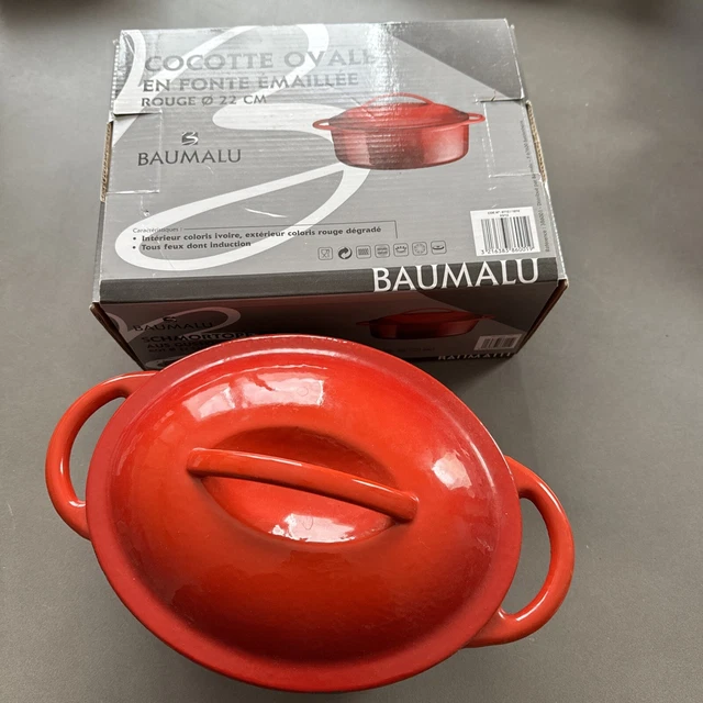 Lot De 3 Mini Cocottes Ovales En Fonte émaillée Baumalu – Couleur Aubergine, Compatibles Induction, Neuves