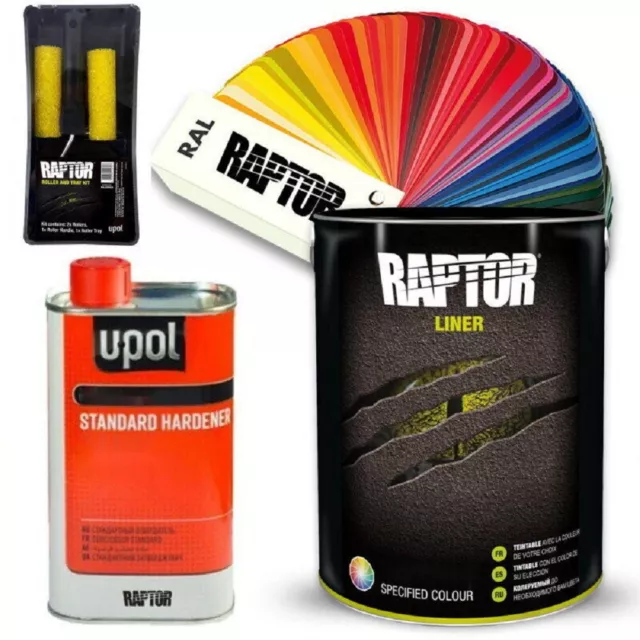 Upol RAPTOR Peinture 4,0 L bidon + Rouleau Kit. Toutes les couleurs RAL.