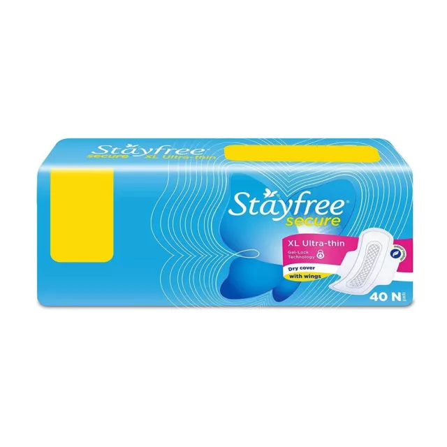 Almohadillas sanitarias para mujer Stayfree Secure XL (paquete de 40) con cubierta seca ultradelgada