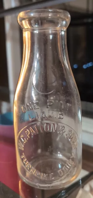 Pint W G Patton Turnpike Dairy Milk Bottle 1924