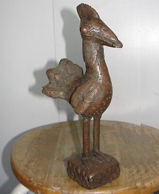 African Benin Nigeria Bronze Brass Statue Of Rooster Bird Chicken Africa Antique