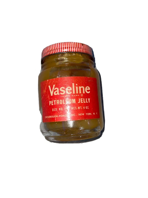 Vintage Sealed New Red Label Vaseline Yellow Petroleum Jelly Paper Label Jar 4oz