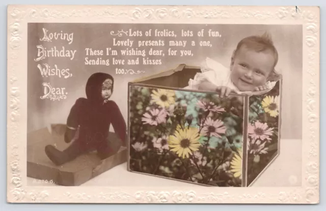 GREETINGS~BABY IN FLOWERY Box Loving Birthday Wishes Poem~Vintage ...
