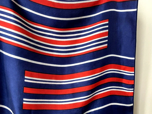 Foulard Carré Vintage Bleu Blanc Rouge - Polyester 85x85 Cm, Neuf Sans Étiquette