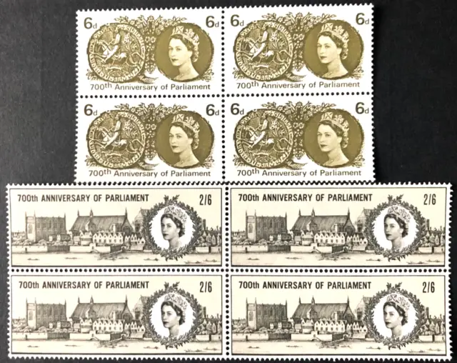 GB 1965 PARLIAMENT 700th Anniversary Stamp Set blocks of 4, MNH, SG663-664