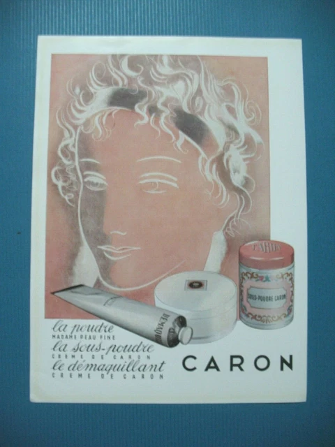 PUBLICITE DE PRESSE CARON PRODUITS DE BEAUTé POUDRE DEMAQUILLANT AD 1953