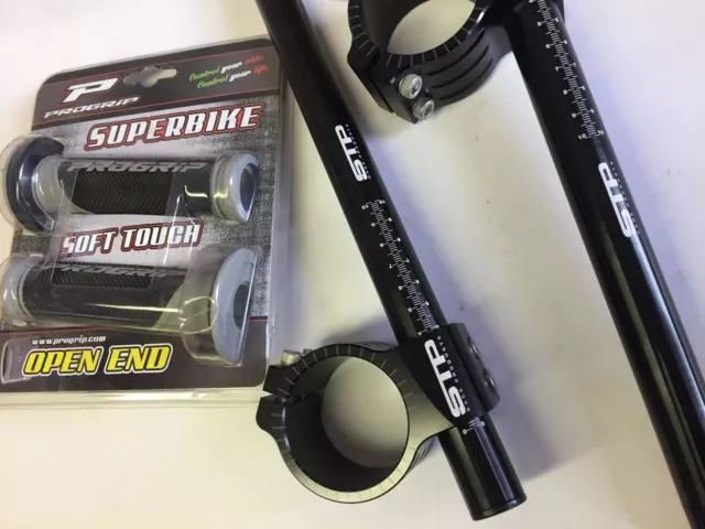 50 mm STP Tek2 kalibrierte Straßenrennen Clip-Ons & grauer Progrip 732 Griffe BSB