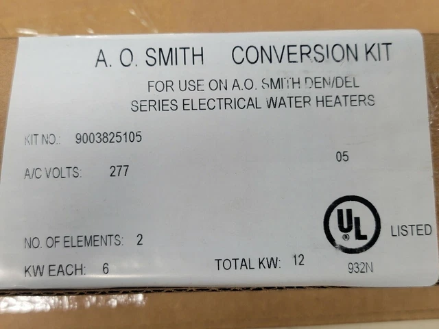 A.O. Smith 9003825105 CONVERSION For DEN/DEL, 2 ELEMENT X 6000W (12000W) , 277V
