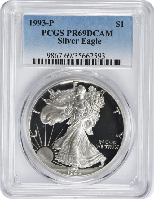 1993-P American Silver Eagle Dollar PR69DCAM PCGS Proof 69 Deep Cameo