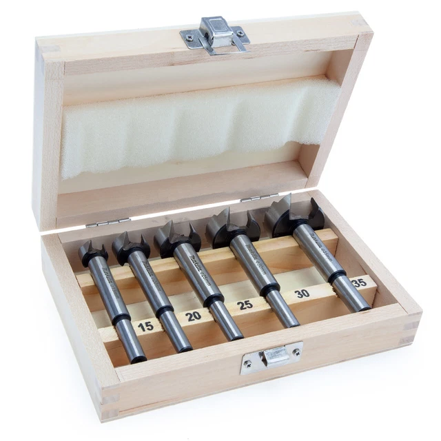 Makita D-47363 5-Piece Forstner Drill Bit Set - Sizes 15, 20, 25, 30, 33mm For Clean Wood Drilling-825091