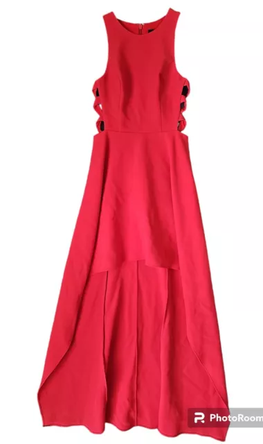 BCBG MAXAZRIA ROSALYN Red Coral CUTOUT HIGH-LOW DRESS Scoop Neck Size 4