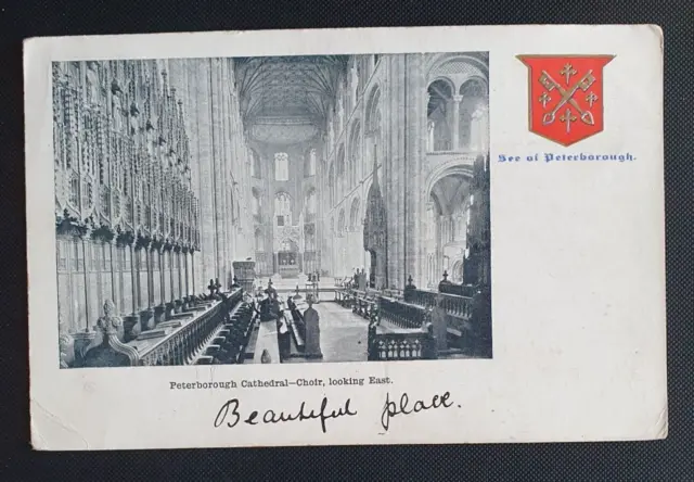 Vintage B&W Postcard - Peterborough Cathedral Choir Looking East - 1904 (w)
