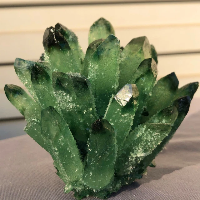 447g  New Find Green Phantom Quartz Crystal Cluster Mineral Specimen Healing 2