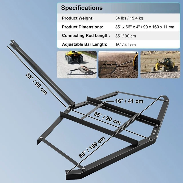 66'' Width Steel Driveway Drag Tow Behind Drag Harrow Gravel Grader For ATV UTV