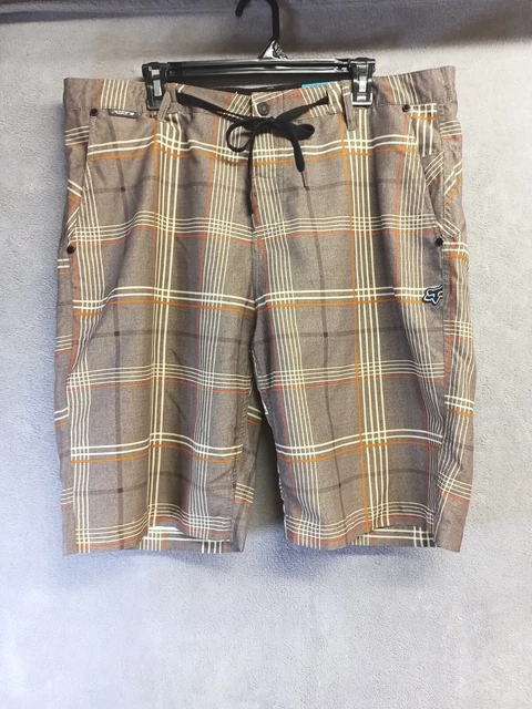 Fox Racing Shorts Adult Size 38  Hydro Series Plaid Board Shorts Drawstring NWOT