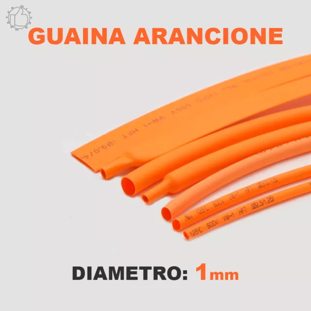 GUAINA TUBO TERMORESTRINGENTE TERMORETRAIBILE COLORE ARANCIONE DIAMETRO 1mm 2 MT