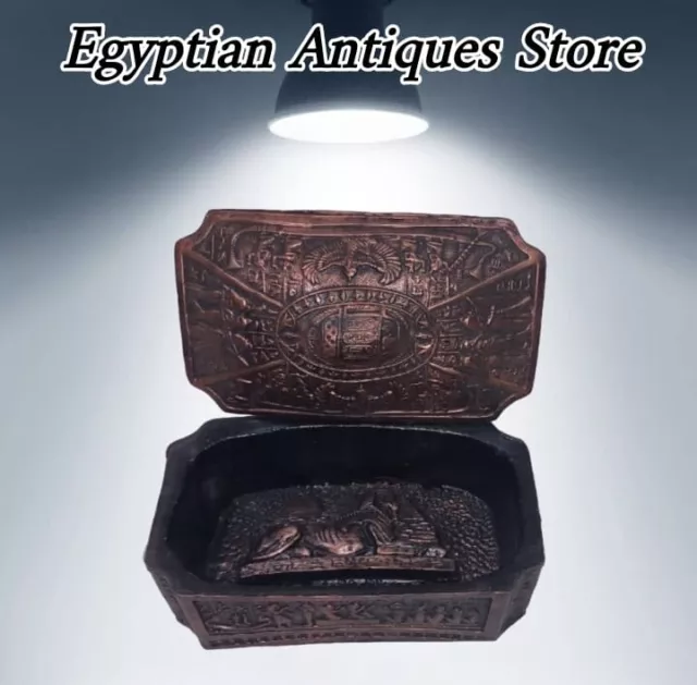 Rare Scarab jewelry Box Ancient Egyptian Antiquities Engraved with Pyramids BC