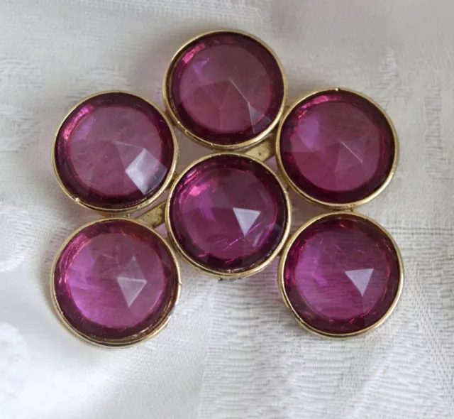Brooch - Purple Faceted Acrylic Circles in a Gold Tone Alloy Casing - with Pin