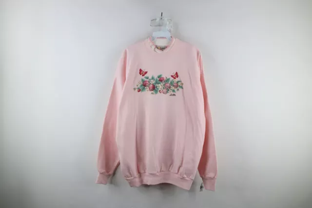 Deadstock Vtg 90s Country Primitive Women XL Butterfly Flower Berries Sweatshirt