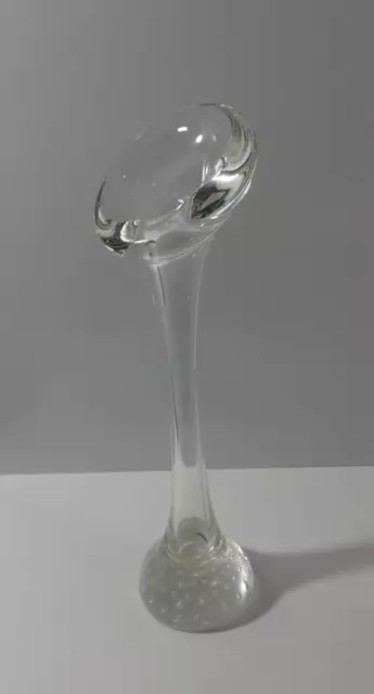 Vintage Art Glass 'Jack In The Pulpit' Bud Vase Clear Bubble Base 24 cm Tall
