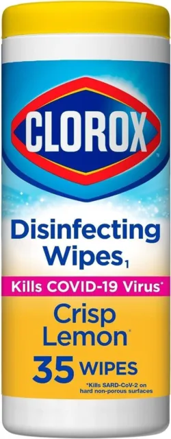 Clorox Disinfecting Wipes, Kills 99.9% Viruses & Bacteria, Crisp Lemon, 35 Count