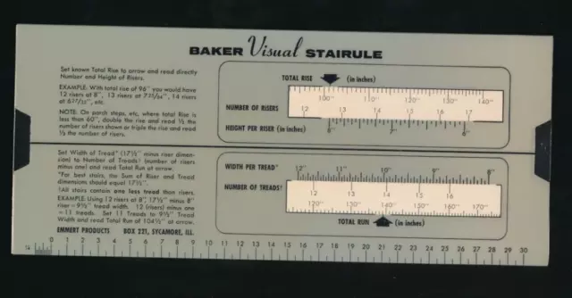 Vintage Slide Rule -  Baker Visual Stairule Calculator Carpentry 1960 4x9