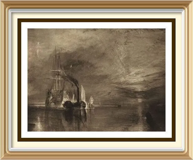 Alter antiker JMW TURNER Marine Meereslandschaft Kunstdruck FIGHTING TEMERAIRE Lord Nelson