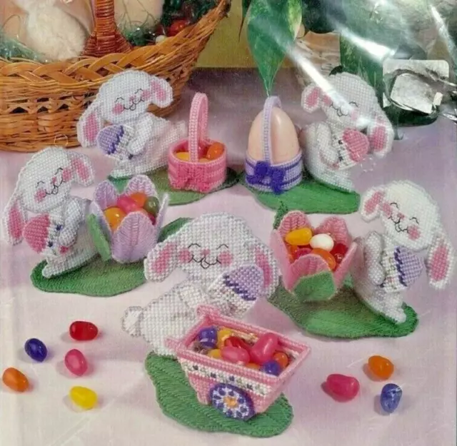 NUEVO 1996 Bucilla Bunny Huevos Copas 6179 Plástico Lona Kit Juego de 5 Pascua De Colección 9161