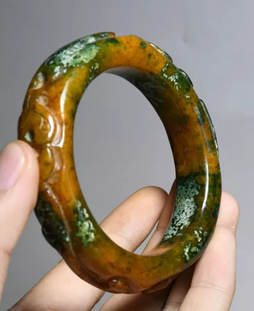 Chinese Hongshan Culture Old Jade Carved Dragon Beast Jewelry Bracelet Bangle