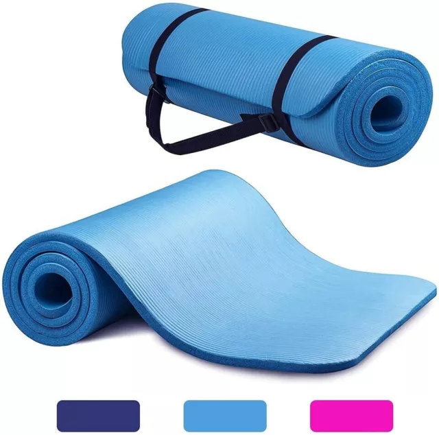 Yoga Mat 10mm Thick Gym Exercise Fitness Pilates Workout Mat Non Slip Large NBR