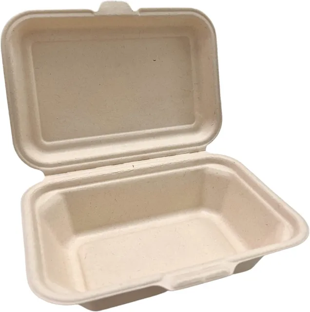 7"x5" Bagasse Food Containers Clamshell Takeaway Biodegradable Boxes 50-1000PCS