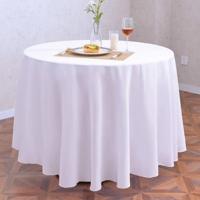 FURNLIK Round Tablecloth White Table Cloth 108 Inch Polyester Fabric Table for