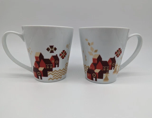 Starbucks Coffee Mugs Lot of 2 Winter Village Holiday Christmas 11 ounces 2013