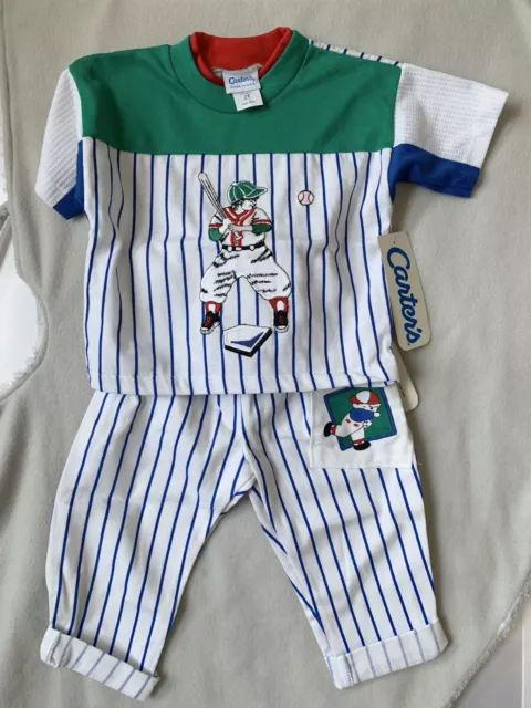 VTG Carters Baby Boy 12 Mths Baseball 2 Pc Outfit Cotton Pinstripe NWT USA Made