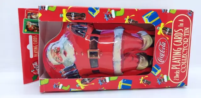 Coca Cola  Christmas Santa Tin 2 Decks Playing Cards Bicycle Vintage New Coke