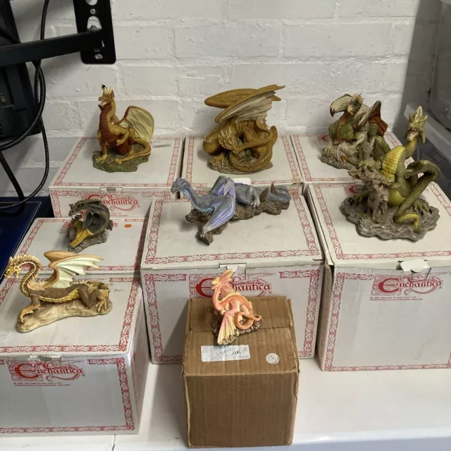 VINTAGE ENCHANTICA  DRAGON BUNDLE OF 8 1990’s HAND PAINTED COLLECTABLE DRAGONS