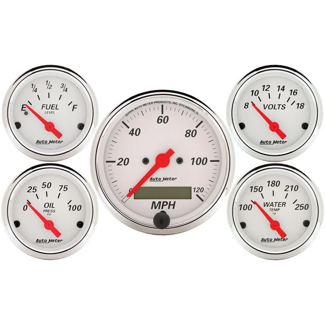 AutoMeter 1302 GAUGE KIT, 5 PC., 3 1/8" & 2 1/16" , ELEC. SPEEDOMETER, ARCTIC