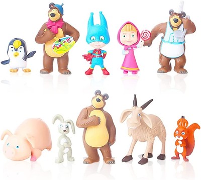 Masha e Orso Cake Topper Mini Figurine Decorazioni per Torte di Compleann Supplies per Bambini Doccia di Compleanno Decorazioni Ornamento per Auto Babioms 10 PCS Masha e Orso Action Figurine Set 