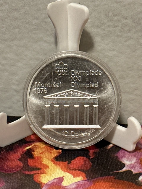 1976 CANADA Queen Elizabeth II Olympics Montreal PILLARS Silver $10 Coin Rare