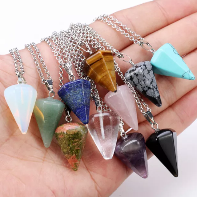 Hexagonal Natural Quartz Crystal Chakra Healing Point Pendant Necklace Jewelry