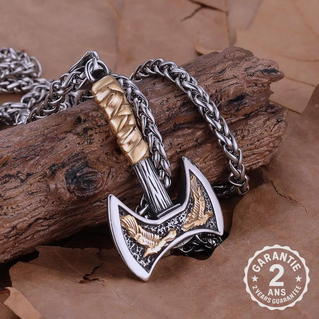 Pendentif Hache Viking En Zinc Avec Chaîne Acier Inoxydable - Neuf Avec Pochette Offerte