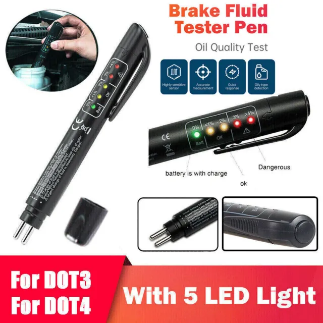 Auto Liquid testing Brake Fluid Tester pen 5 LED indicator display for DOT3/DOT4