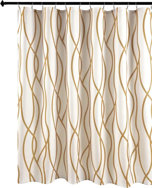 Extra Long Textured Fabric Shower Curtain 72 Inch Width by 84 Inch Length Gold D