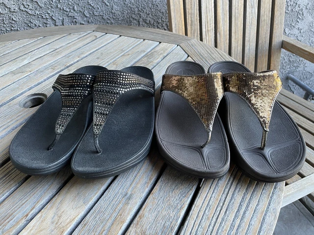 Lot Of 2 Fitflop Sandals Women’s Size 8 Brown Black Bedazzled Sequins