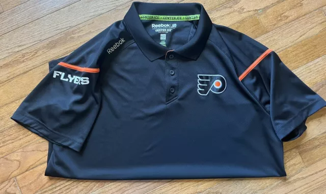 Mens Reebok Center Ice Philadelphia Flyers Polo Shirt Short Sleeve Large Black