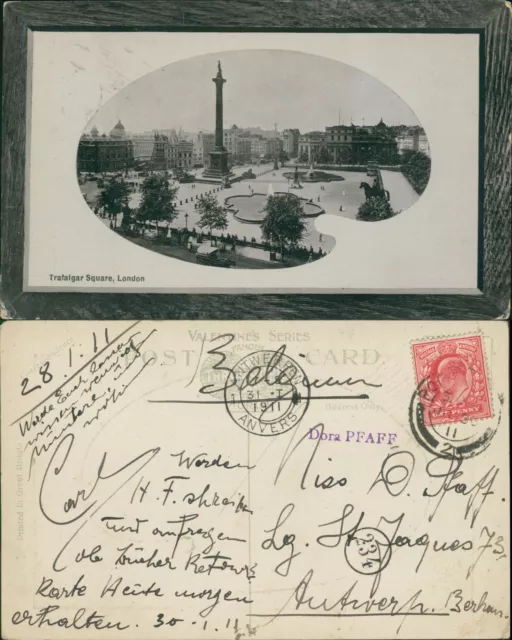 London Trafalgar Square GB 1911 Cancel Valentines