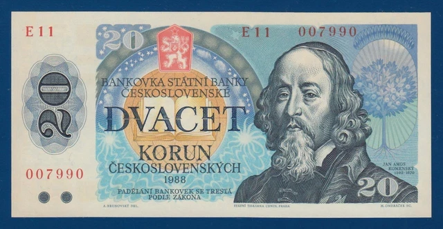 CZECHOSLOVAKIA 20 Korun 1988 P95a UNC Series E (E11) Komenský Comenius