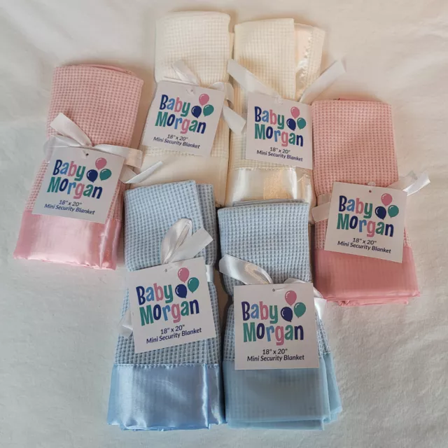 Baby Morgan Thermal Waffle Blanket Nylon Satin Trim - 18x20 Mini White Pink Blue